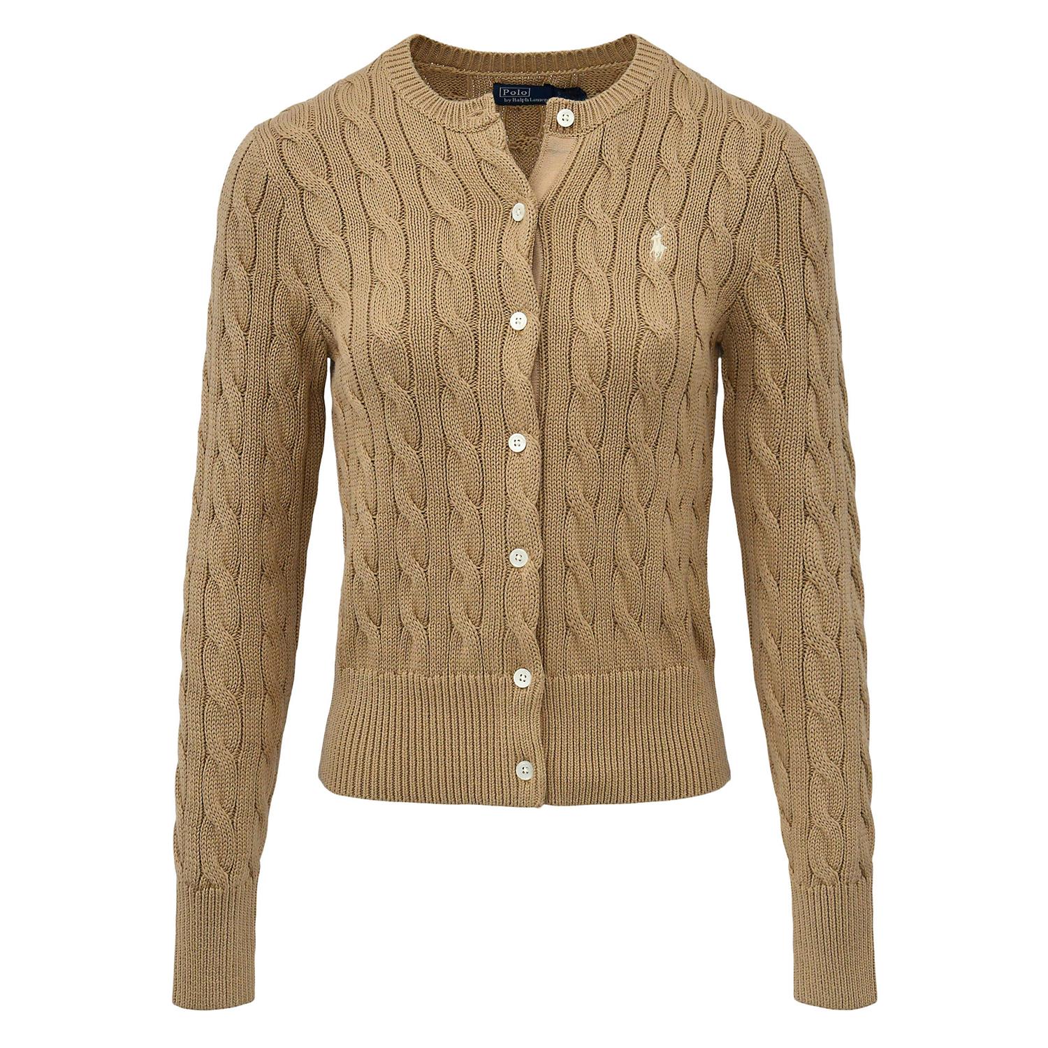 Cotton Cable Knit Long Sleeve Cardigan Khaki