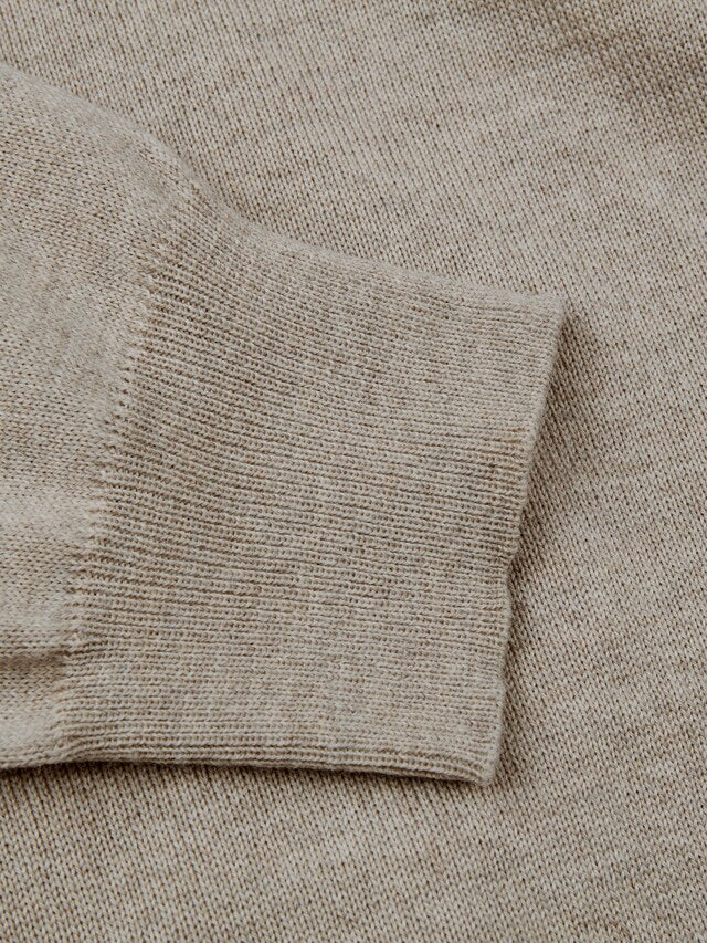 Sweater Knitted Crew Neck Merino Wool Beige