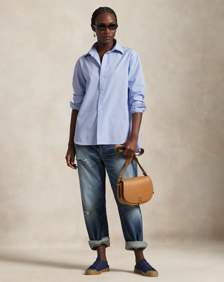 Oversized Fit Cotton Shirt Classic Medium Blue