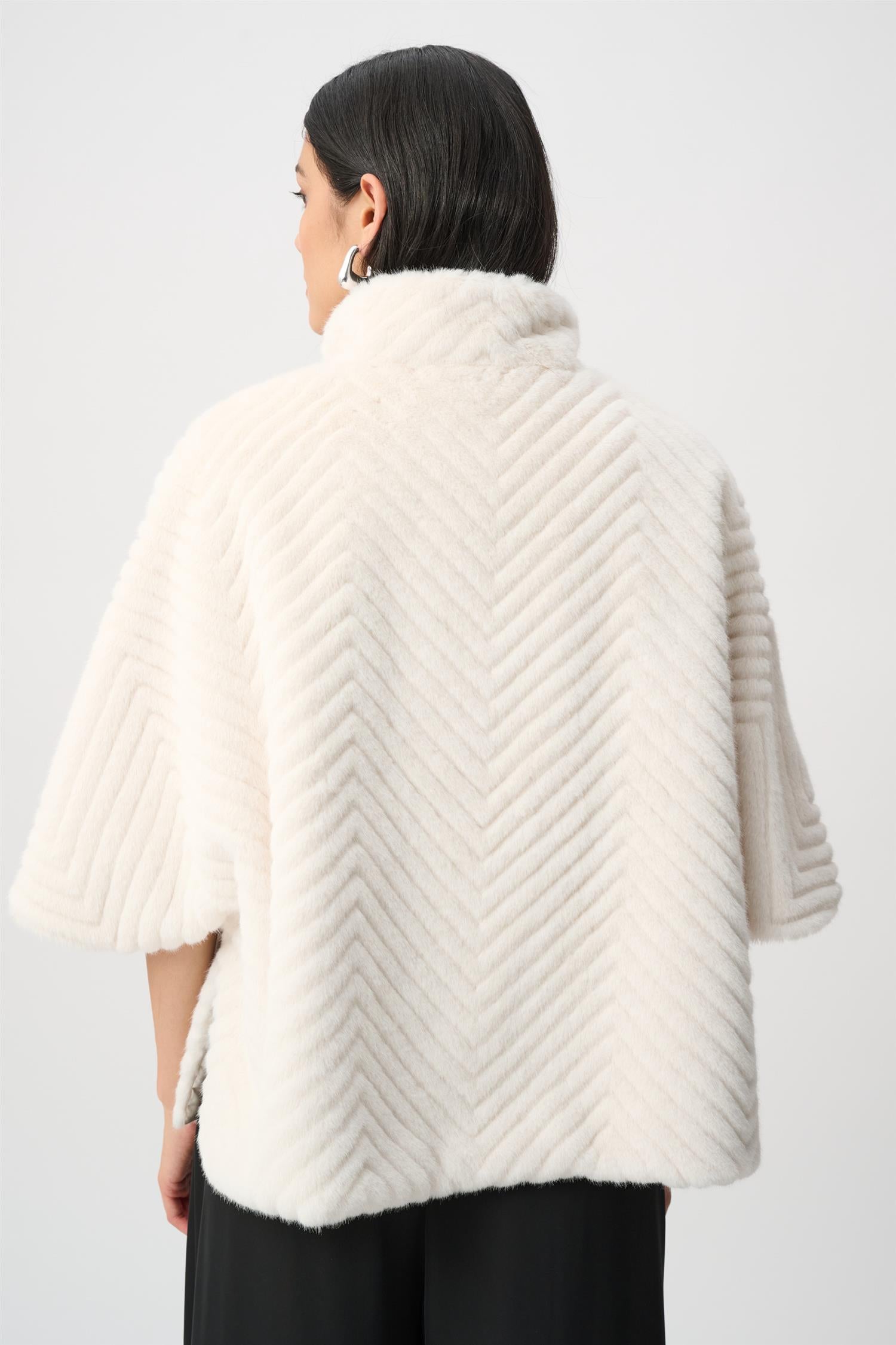 Chevron Faux Fur Cape-Style Jacket Cream