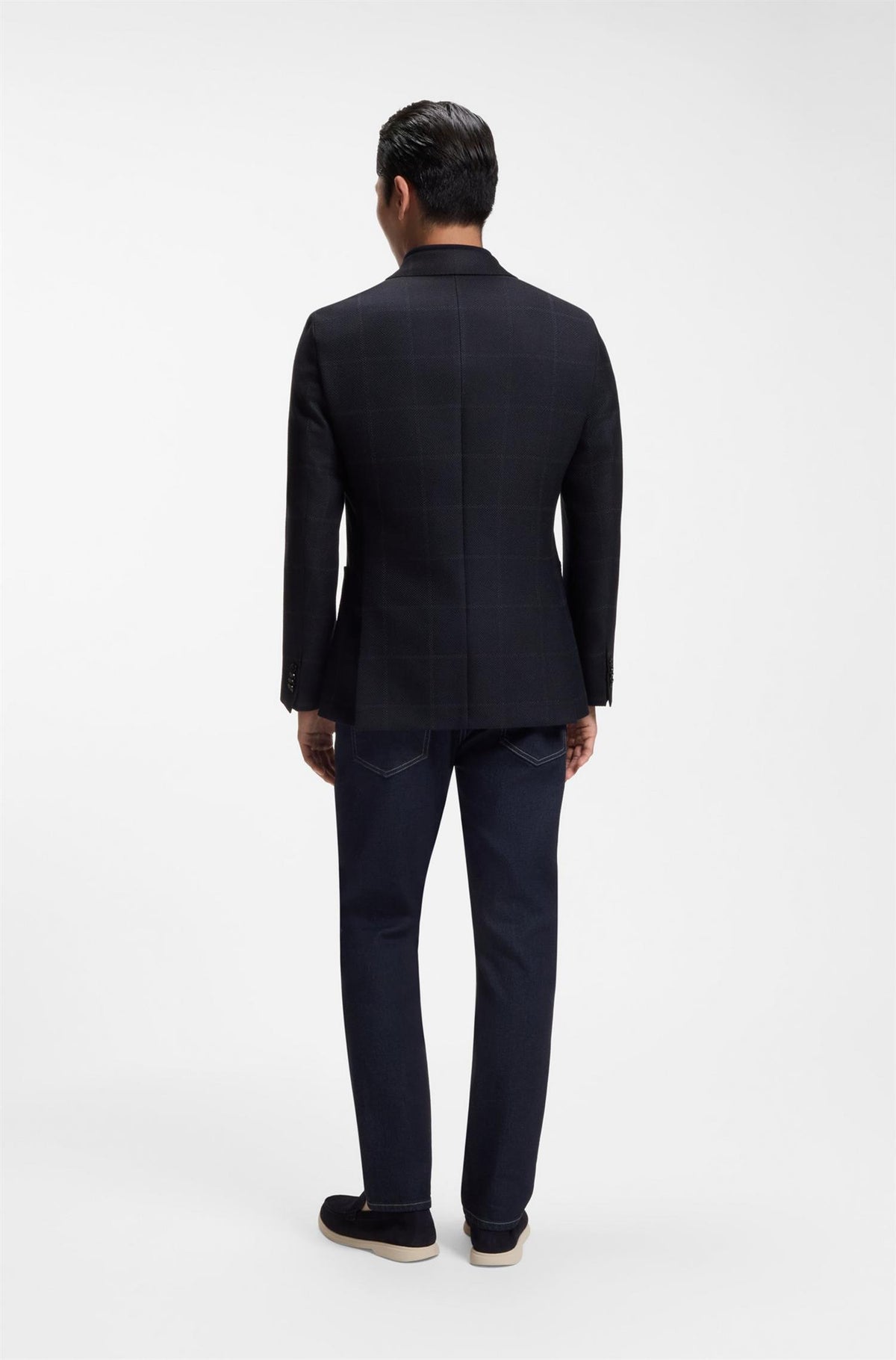 H-Hutson Navy Checked Virgin Wool