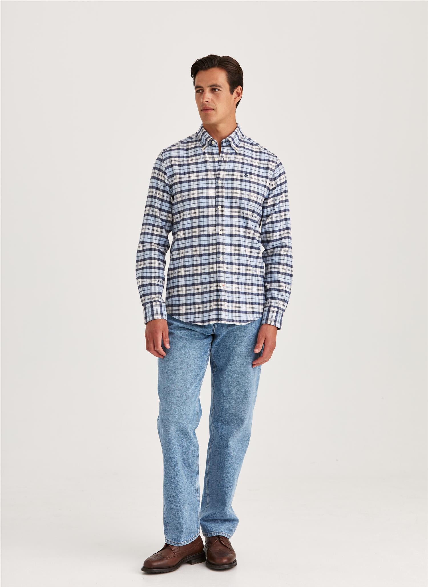 Flannel Check Shirt-Slim Fit Light Blue
