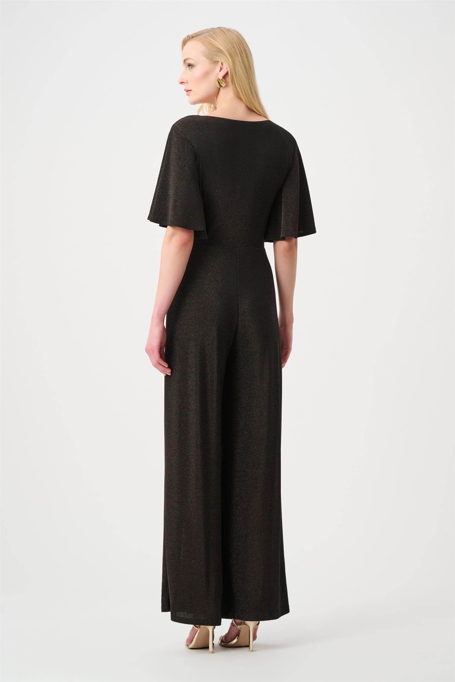 Sparkle Knit Wide Leg Wrap Jumpsuit Bronze