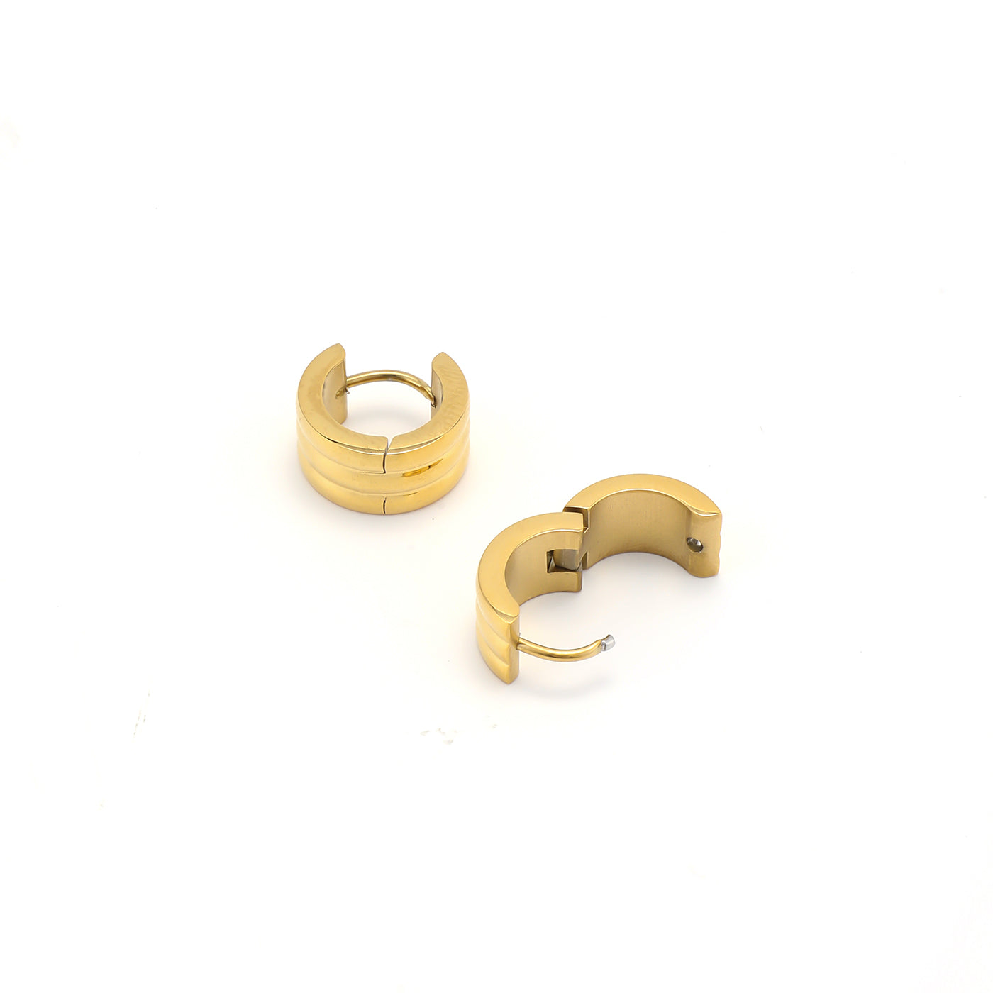 RUBY-TRIPLE HUGGIE HOOP EARRINGS STAINLESS STEEL-GOLD