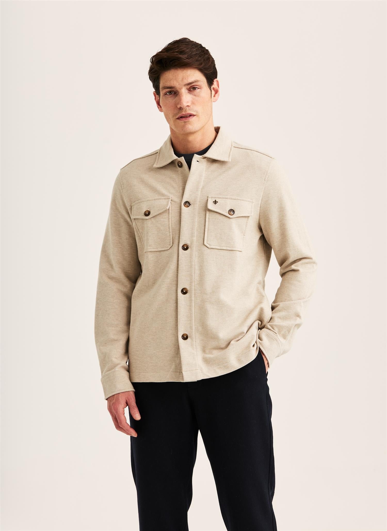 Andrew Piqué Jersey Overshirt Khaki