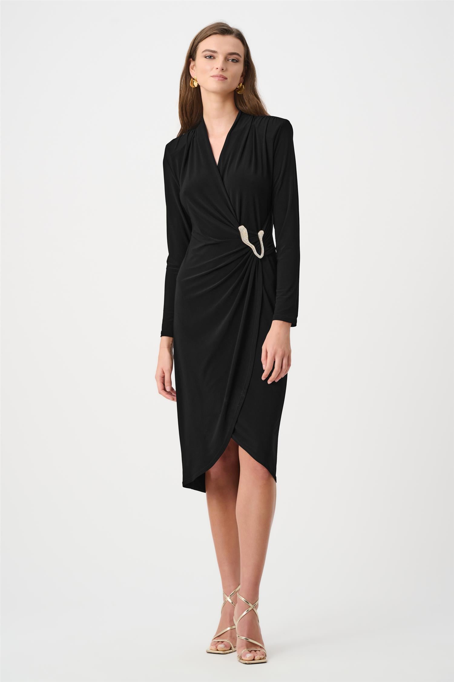 Silky Knit Sheath Wrap Dress Black