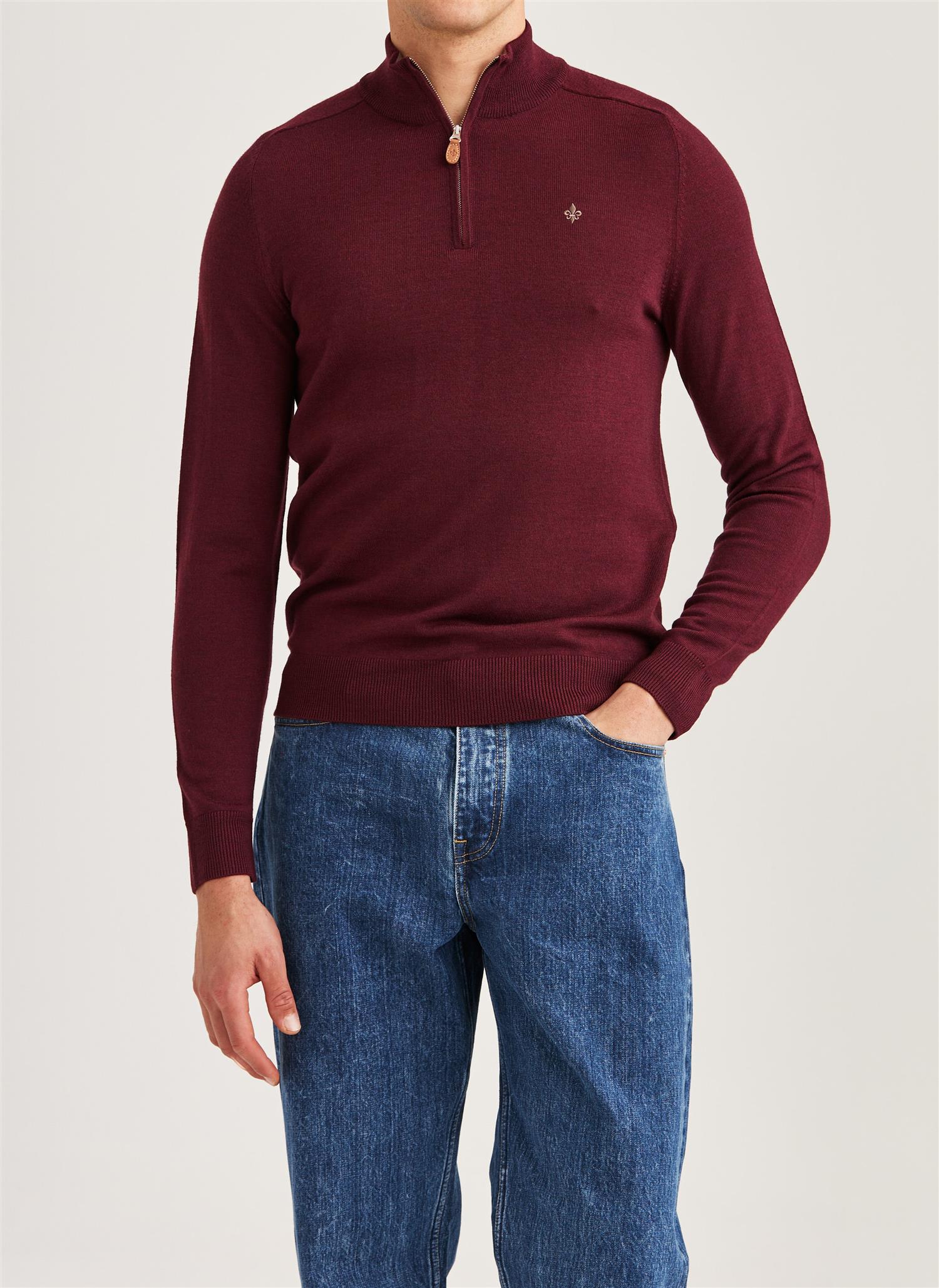 Merino John Zip - Wine Red