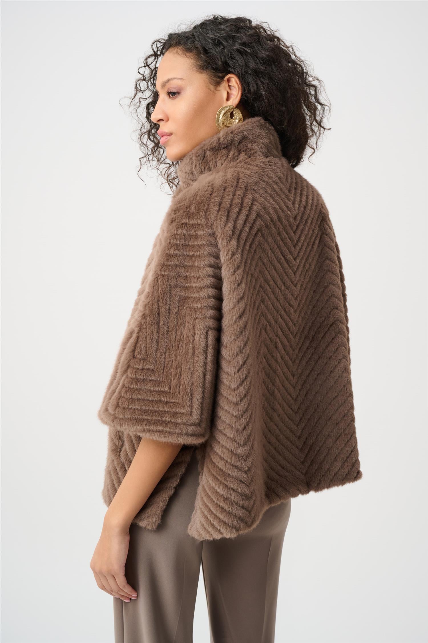 Chevron Faux Fur Cape-Style Jacket Mink