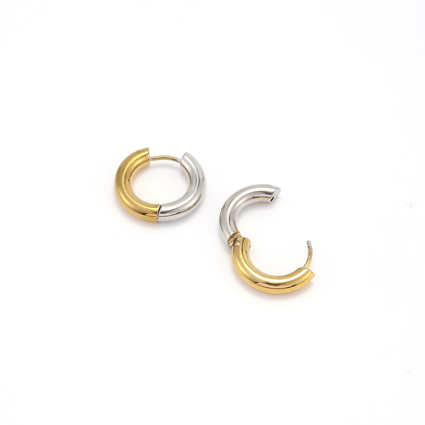 LYN-GOLD AND SILVER DUO HOOP EARRINGS STAINLESS-GOLD