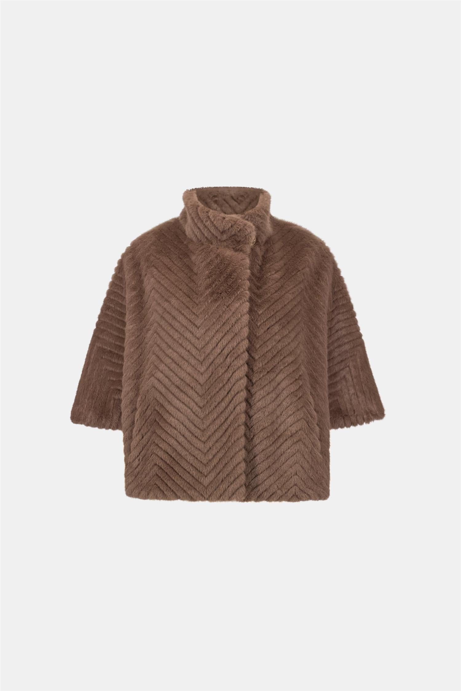 Chevron Faux Fur Cape-Style Jacket Mink