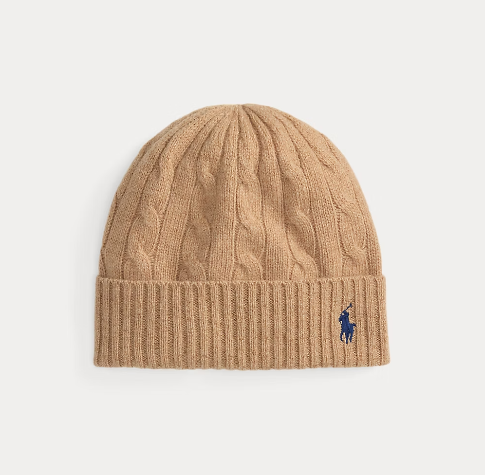Cable knit Wool Cashmere Beanie CAMEL