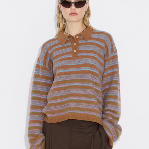 Olivia Wool Polo 26-01 Brown Stripe