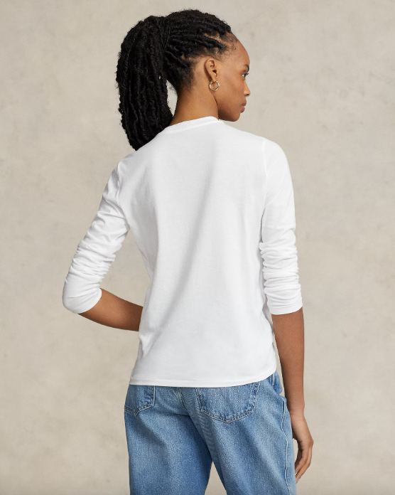 Long Sleeve Jersey Crew Neck T-shirt White