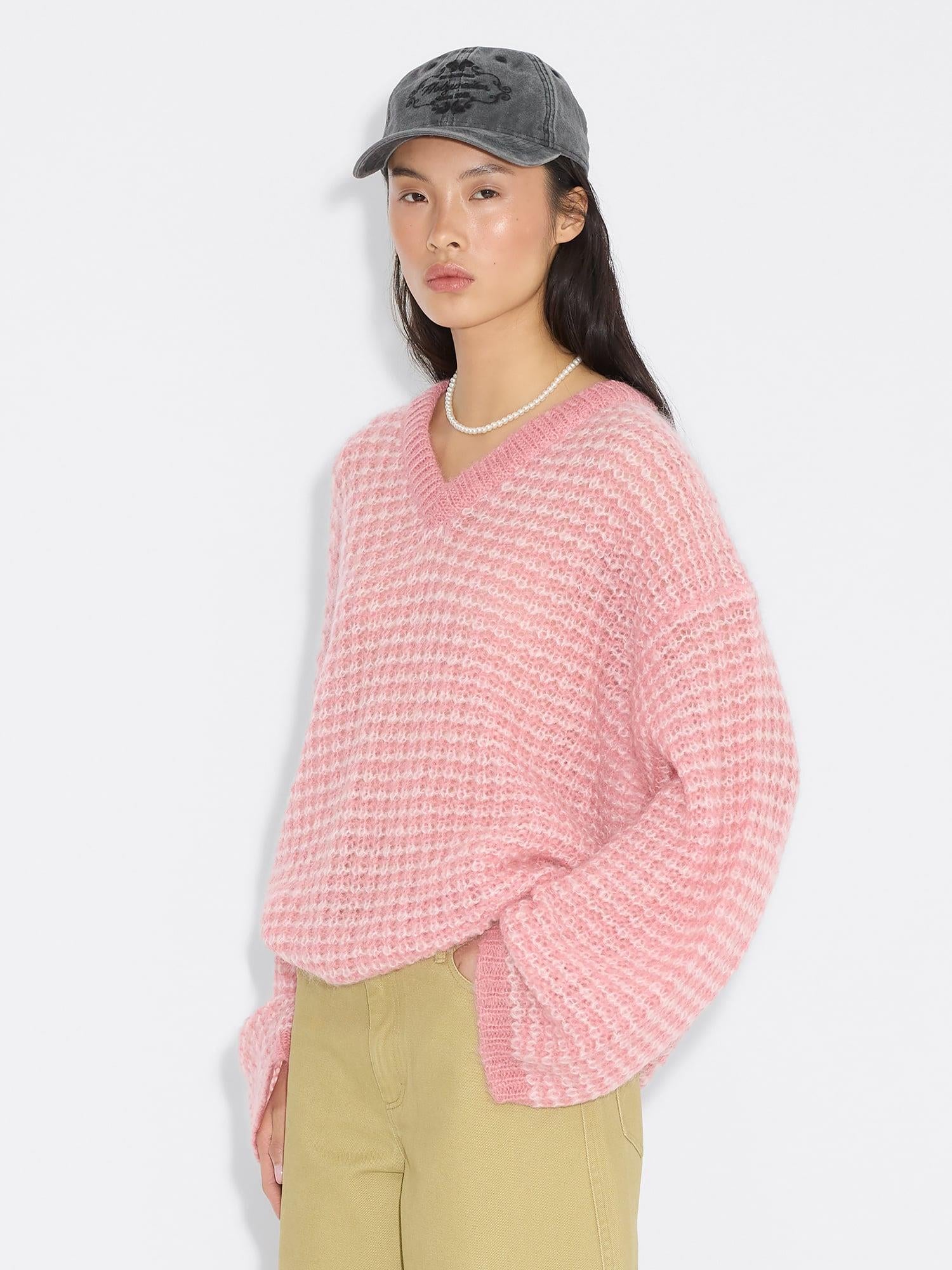Boxy Mohair V-Neck Pink Mix