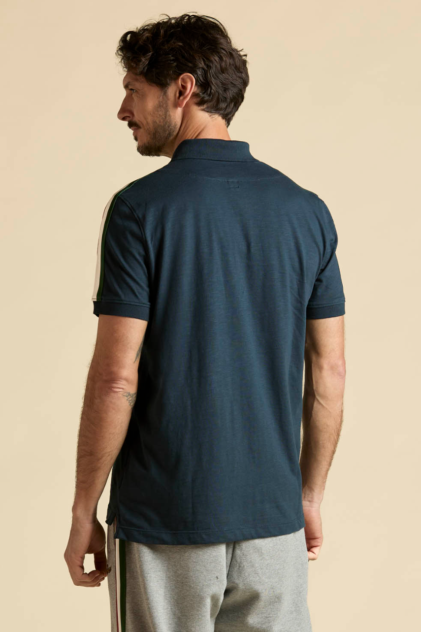 Slub Cotton Polo Shirt With Tricolor