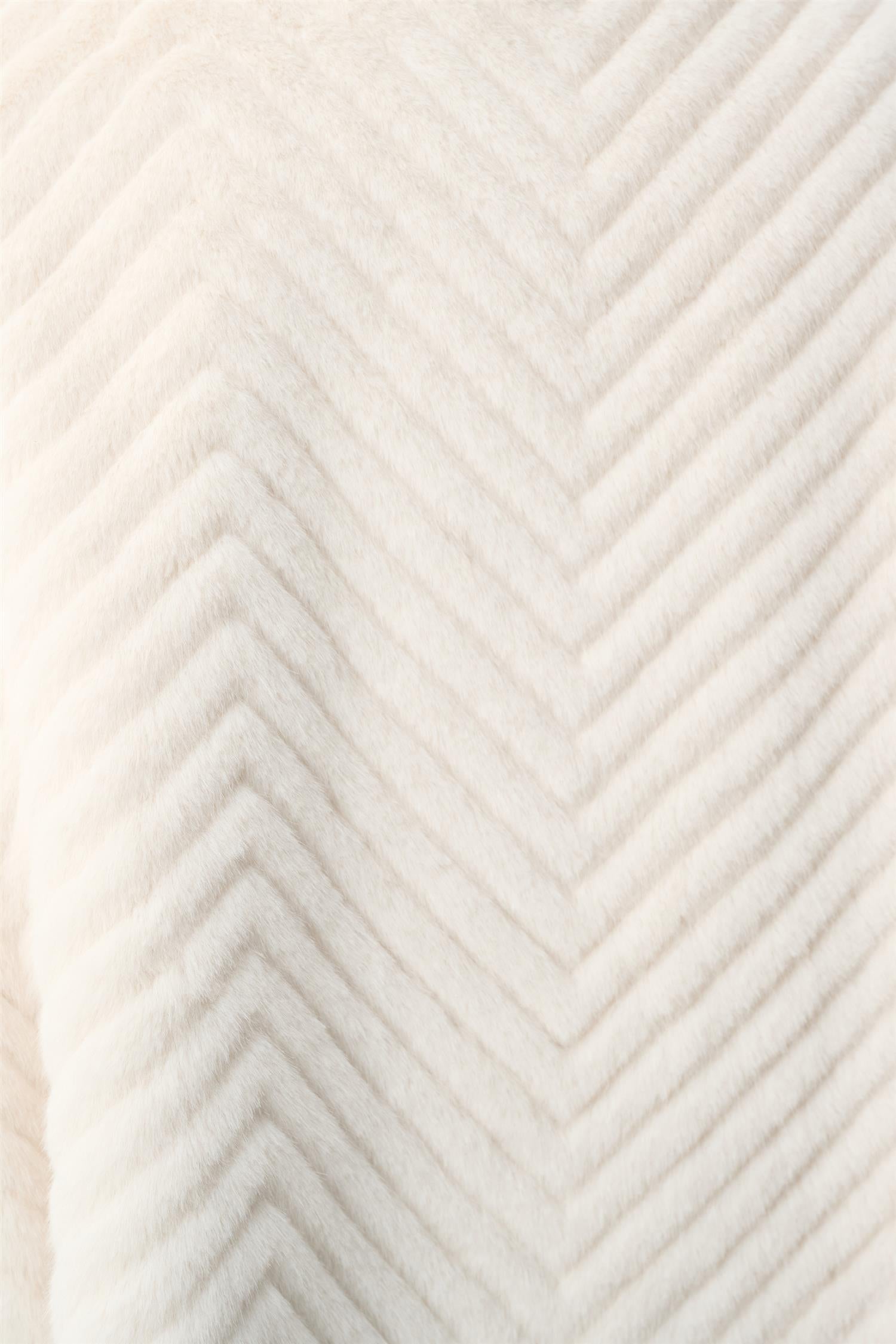 Chevron Faux Fur Cape-Style Jacket Cream