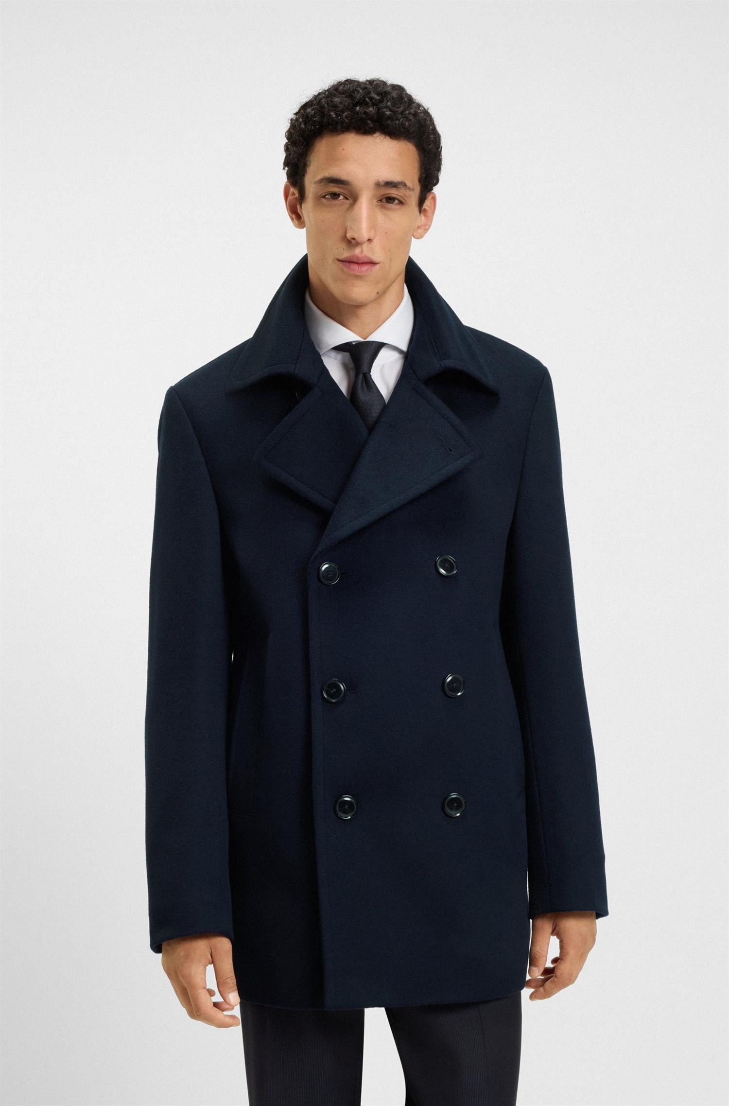 Hyde Peacoat in Wool and Cashmere Navy