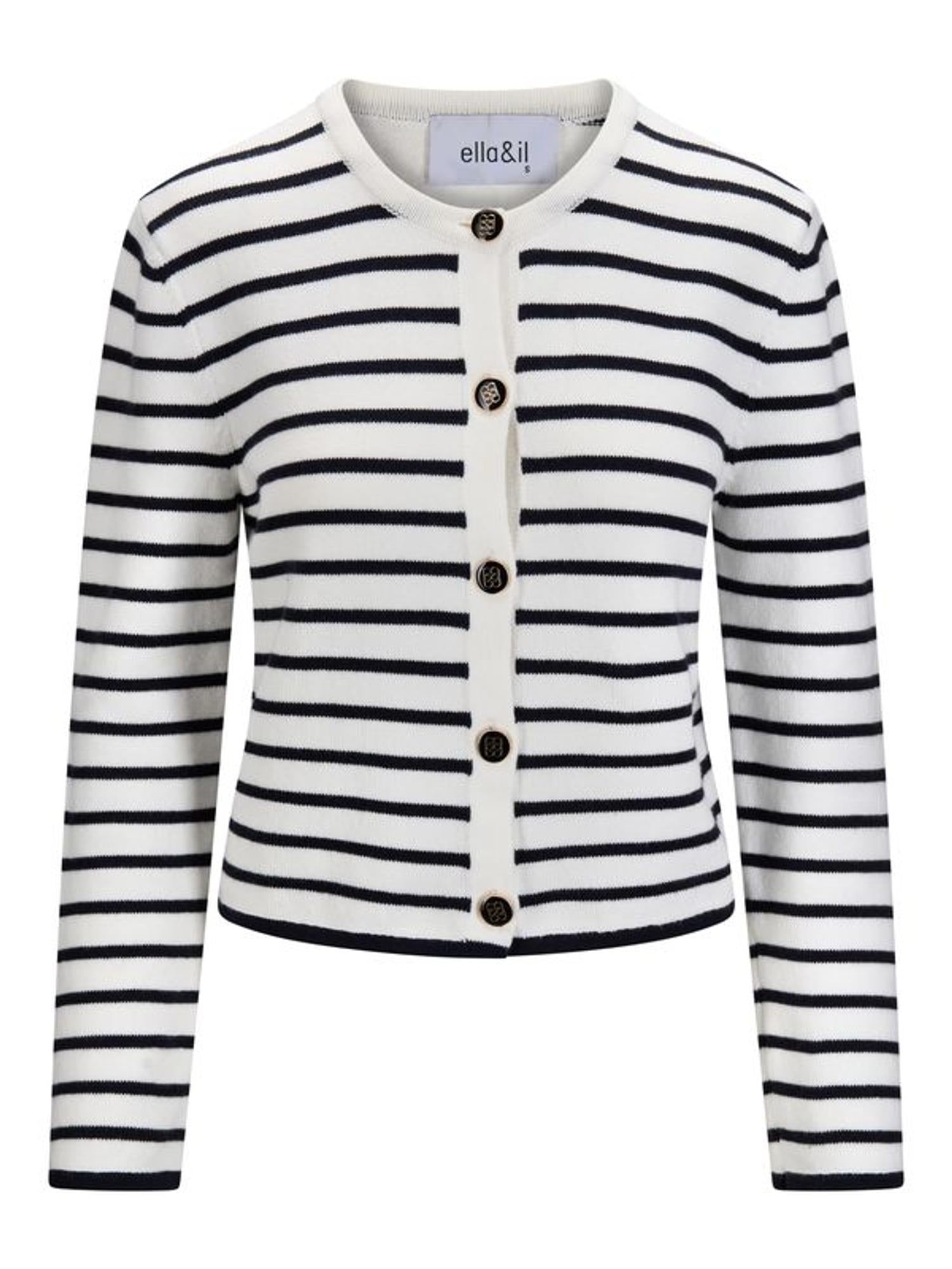 Lisa Cotton Cardigan White With Navy Stripes
