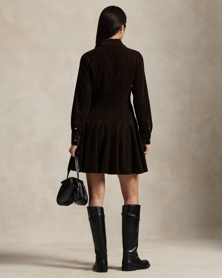 Cotton Corduroy A-line Shirtdress Dark Beech