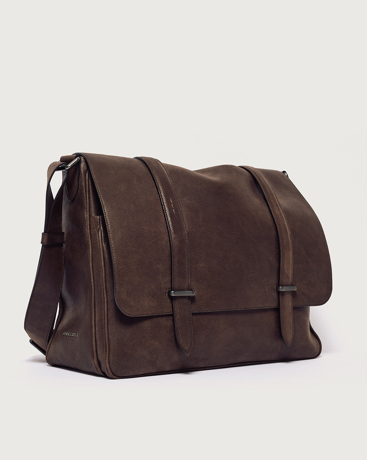 Jones Chevrette leather messenger bag Chocolate
