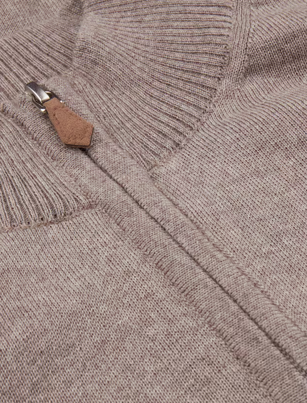 Cardigan Knitted Fullzip Merino Wool Light Brown