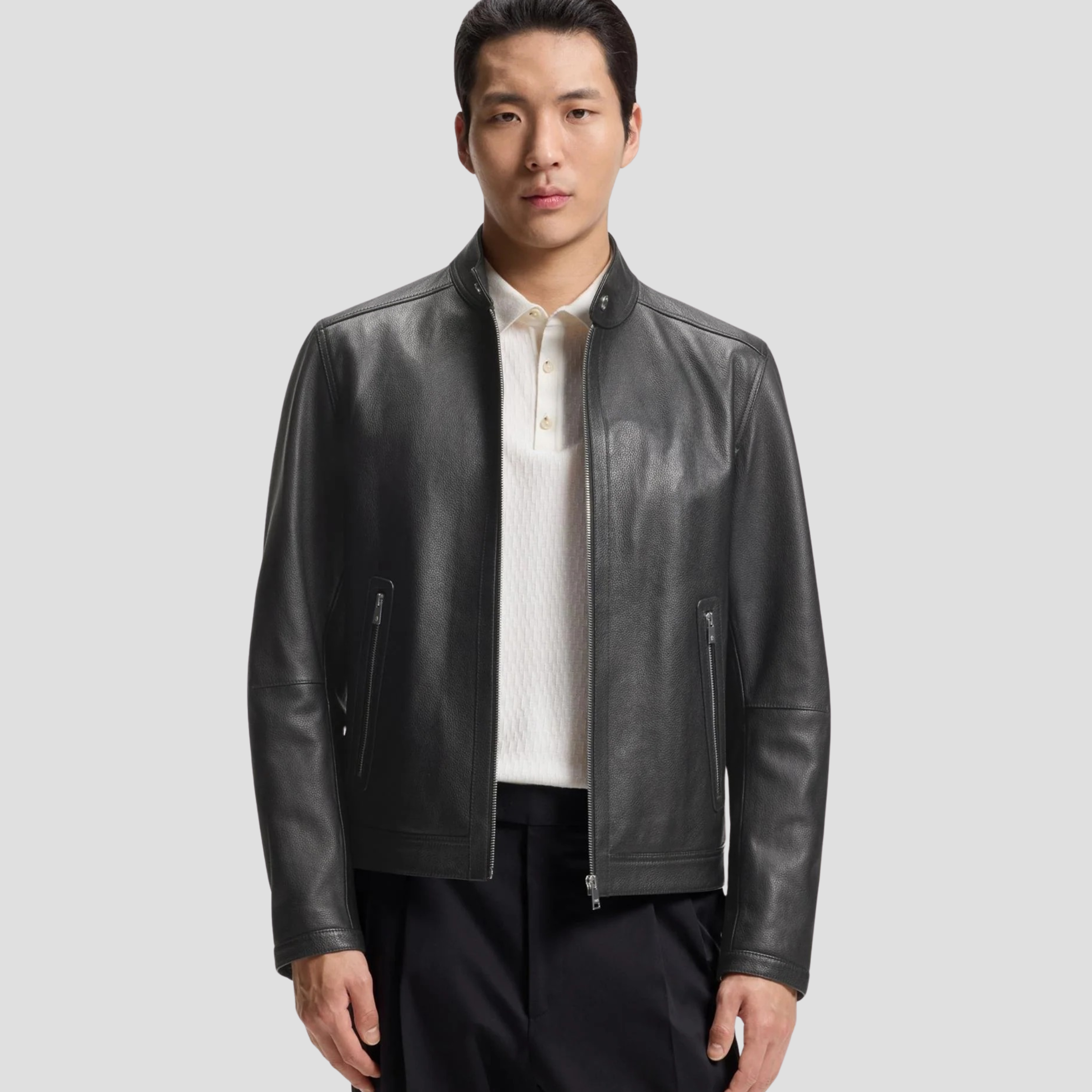 Mansell Grained Leather Jacket Black