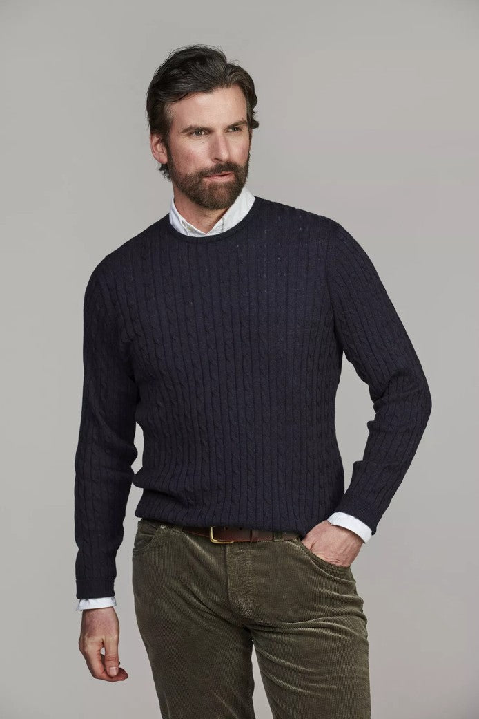 Crew Neck Cable Knit Navy