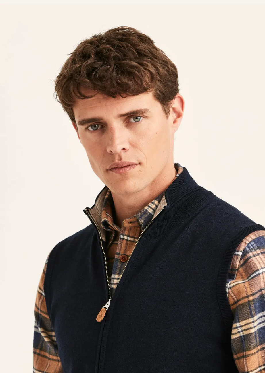 Merino Zip Vest Navy
