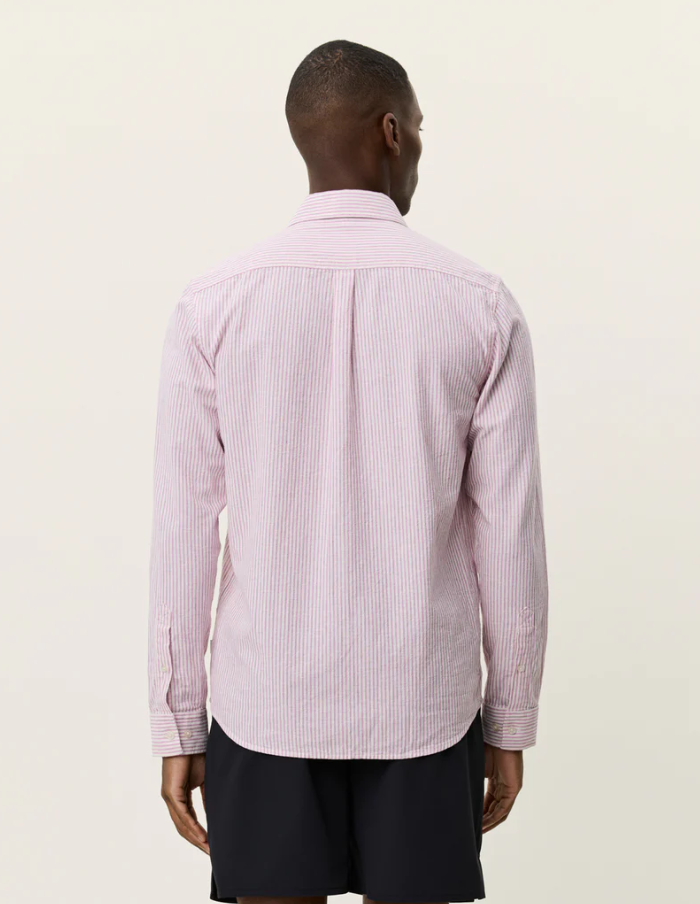 Konrad Stripe Cotton Linen Shirt Crocus Pink