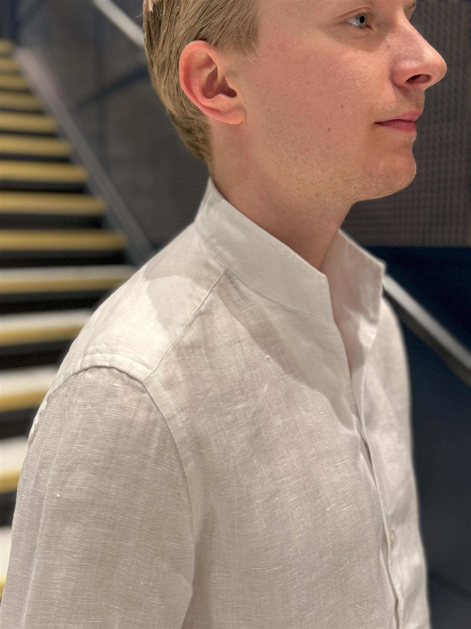 NO COLLAR LINEN SHIRT WHITE