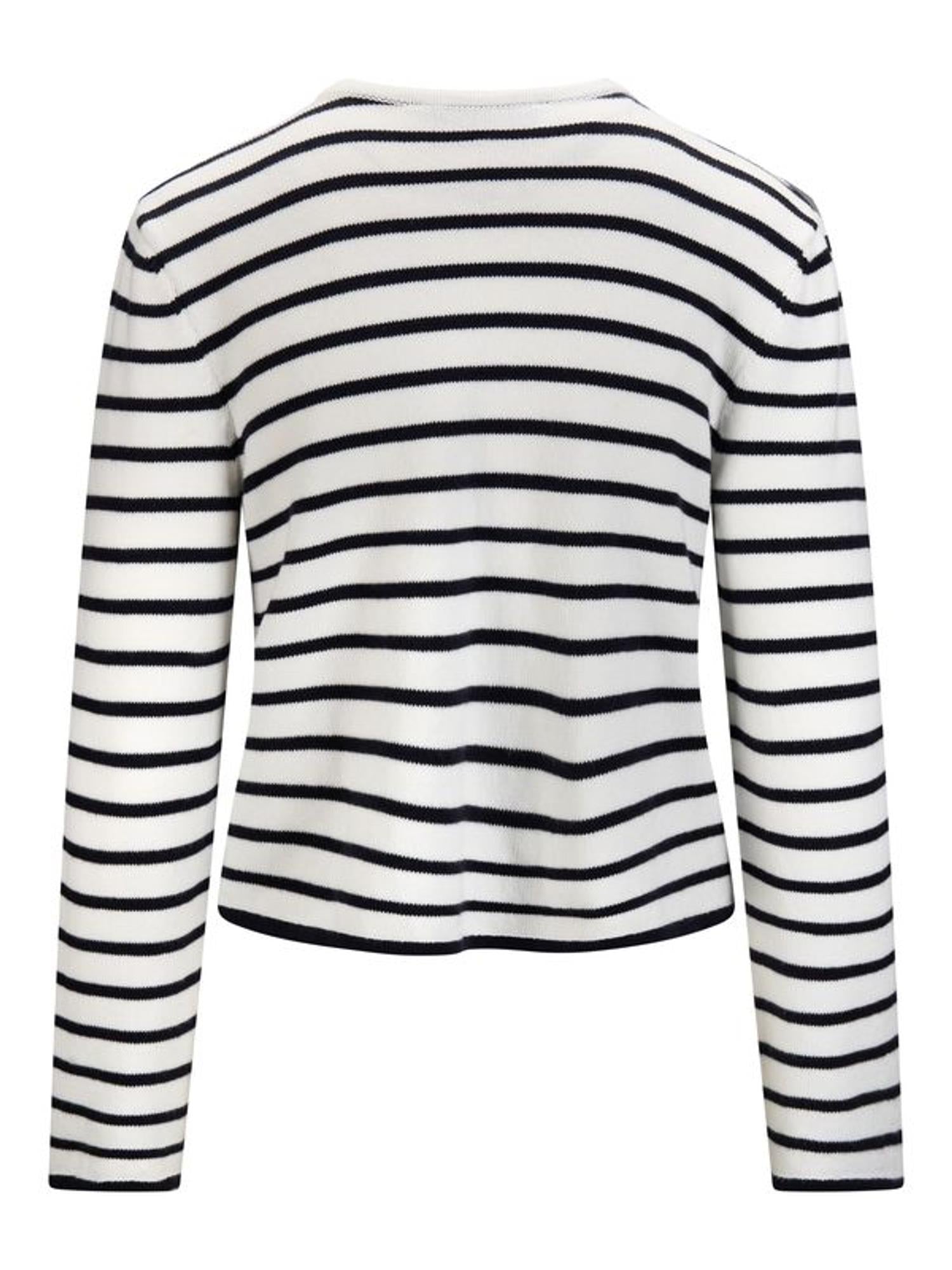 Lisa Cotton Cardigan White With Navy Stripes