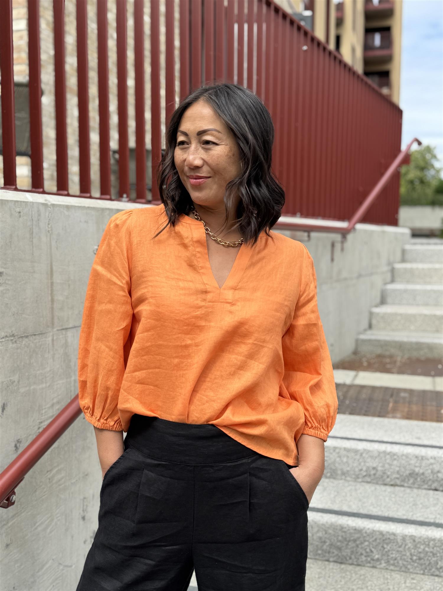 Tanja Linen Blouse Orange