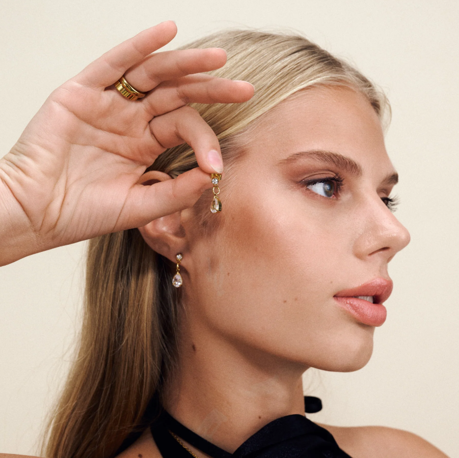 Roslyn Crystal Stud Earrings Gold