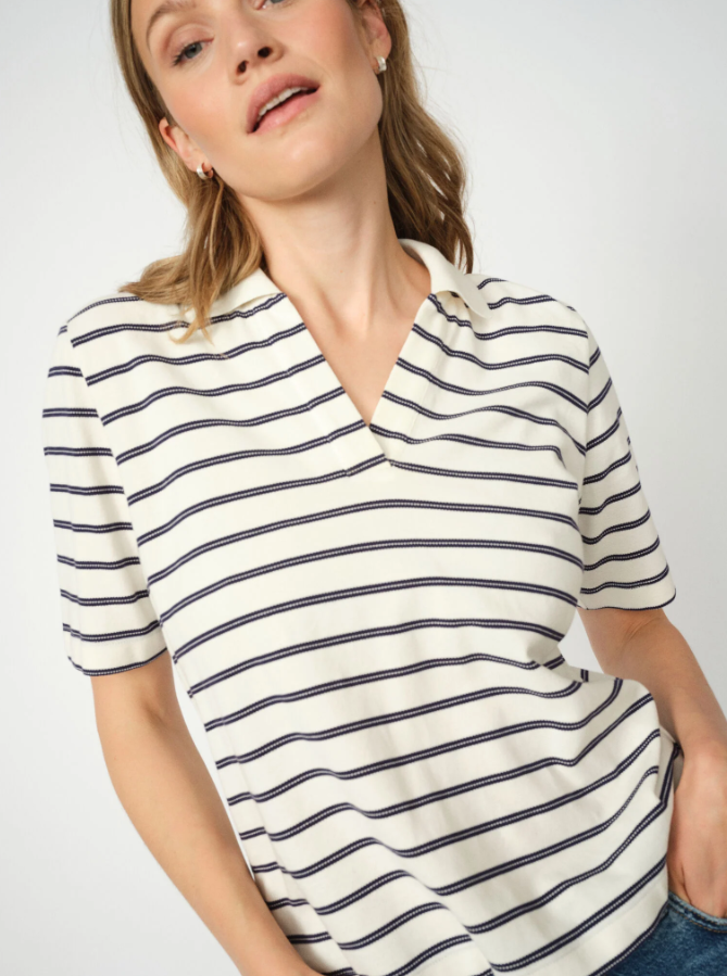 MMMilena SS Stripe Polo Tee Maritime Blue