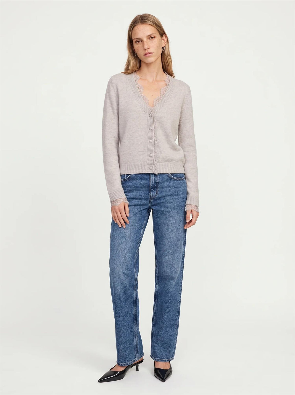 Mmhelmi Lace Knit Cardigan Mourning Dove