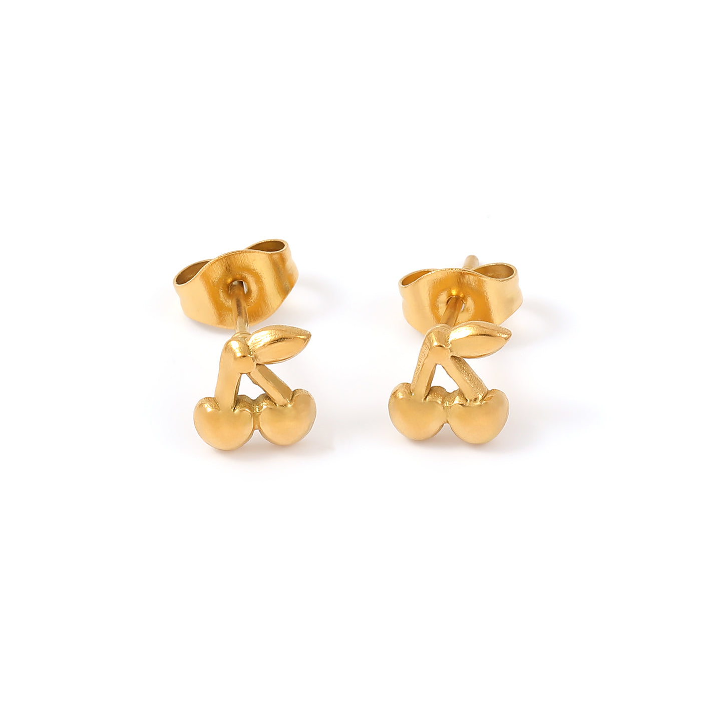 AMOUR-CHERRY STUD EARRINGS STAINLESS STEEL-GOLD