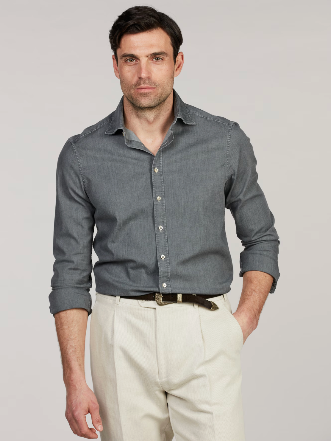 Casual Grey Denim Regular Shirt