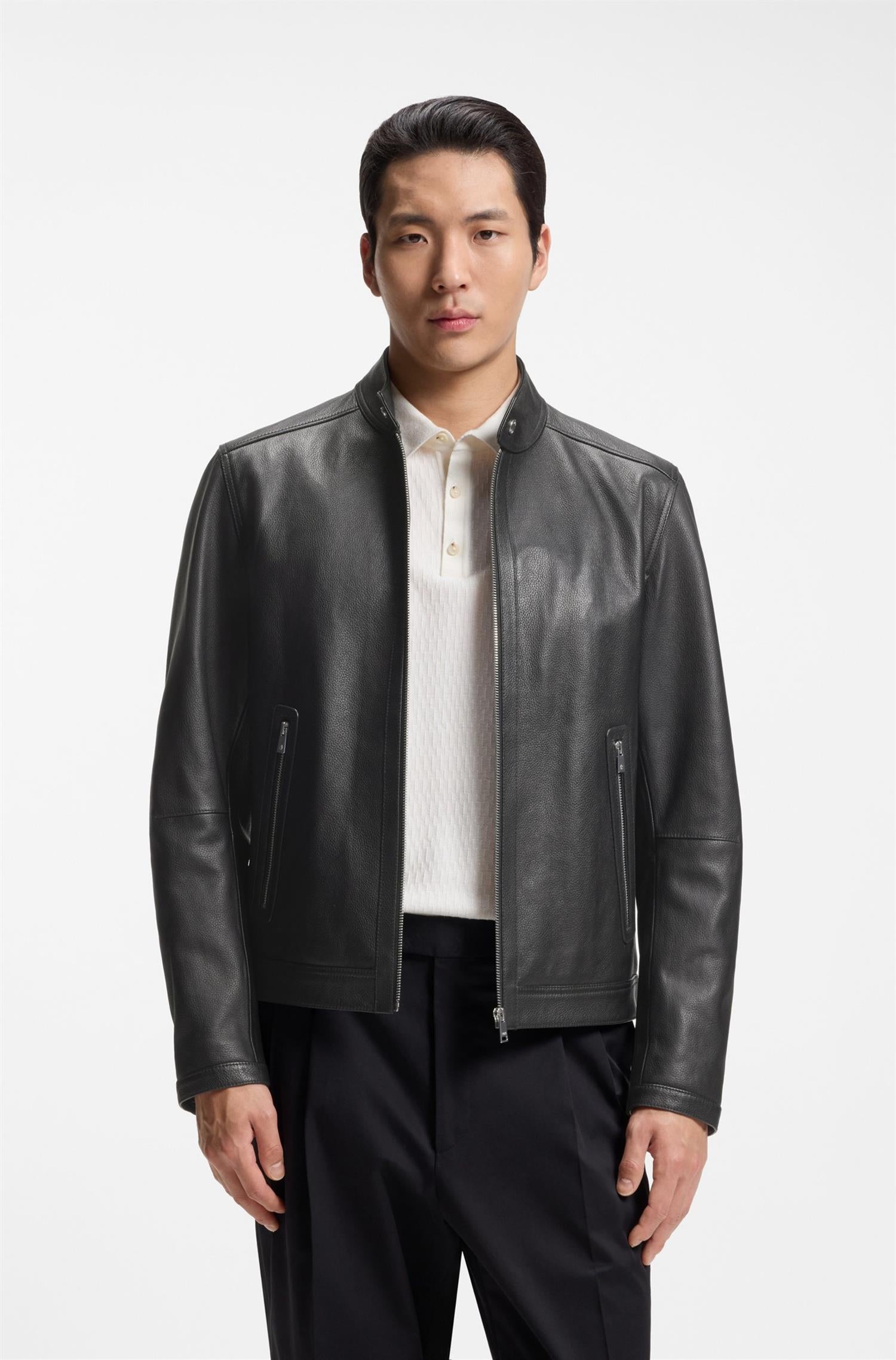 Mansell Grained Leather Jacket Black