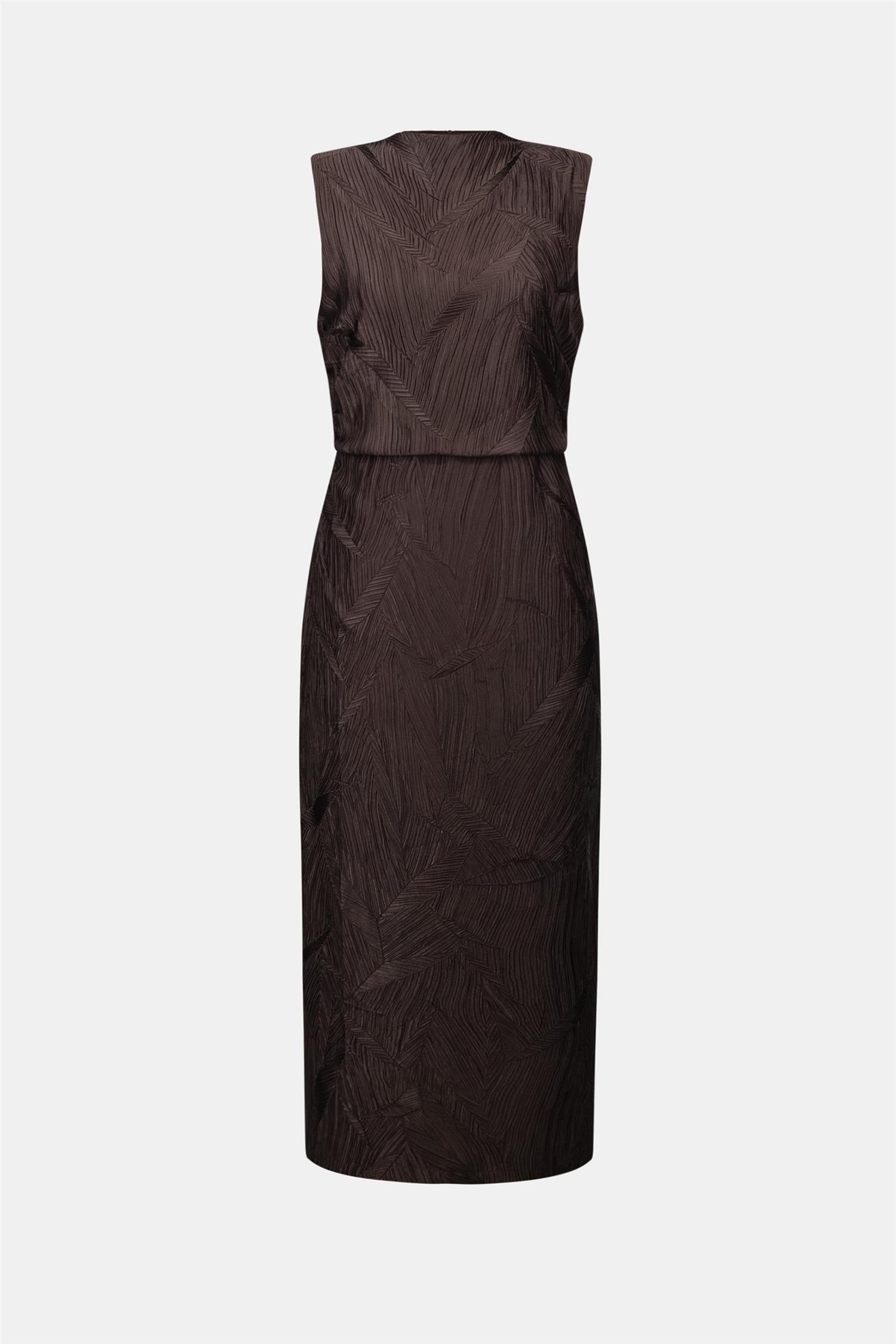 Pleated Satin Sleeveless Midi Dress Mocha