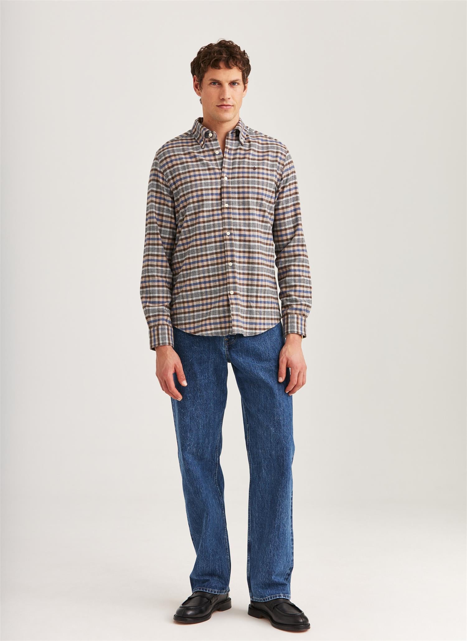 Flannel Check Shirt-Slim Fit Brown