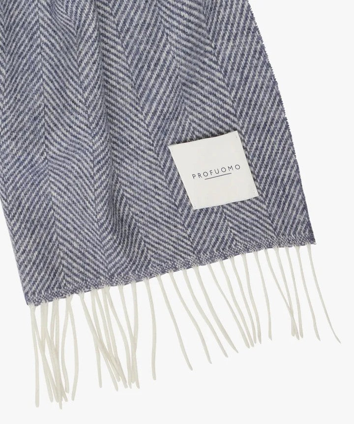Blue Herringbone Lambswool Scarf