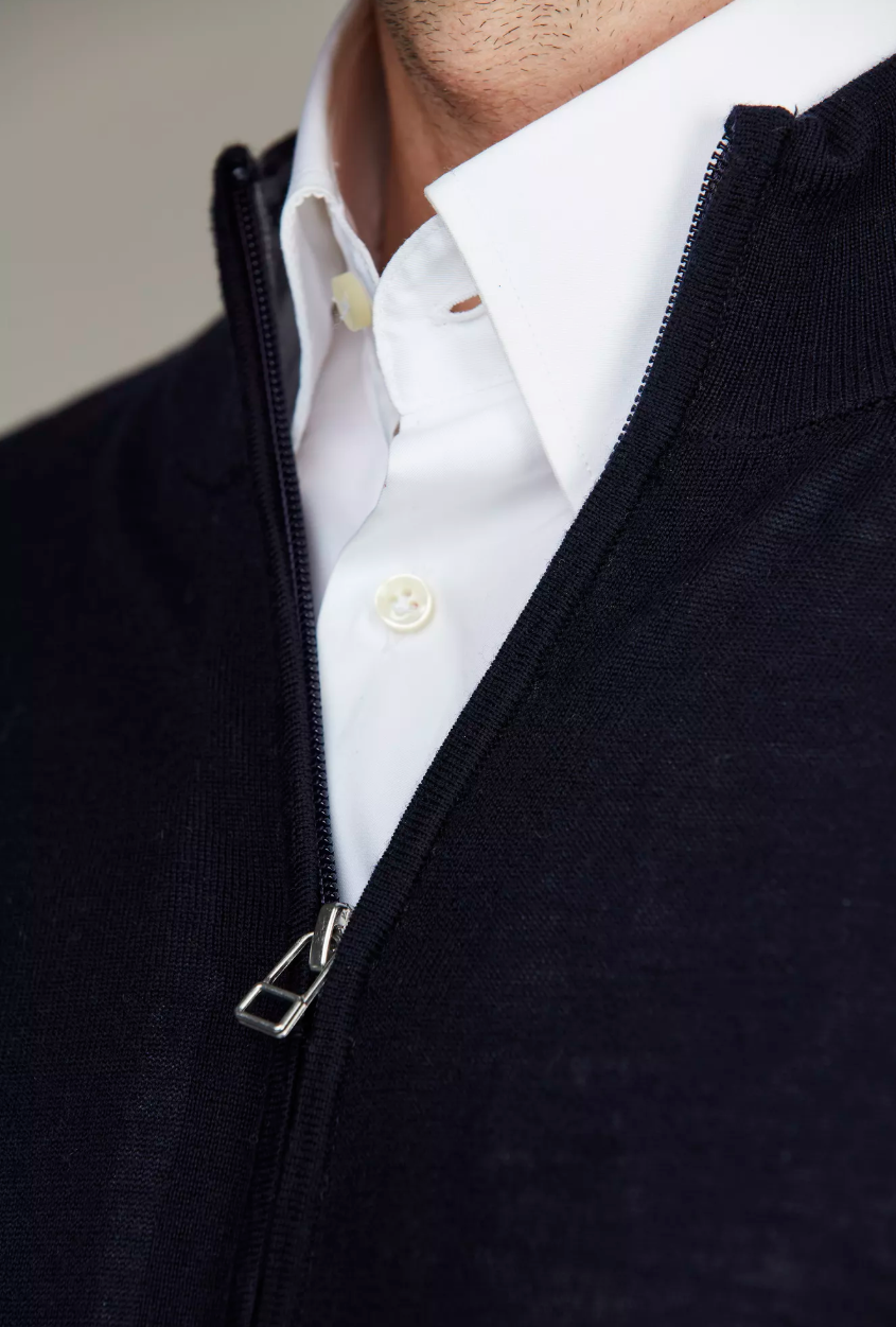Merino Full Zip Plain Knit Navy