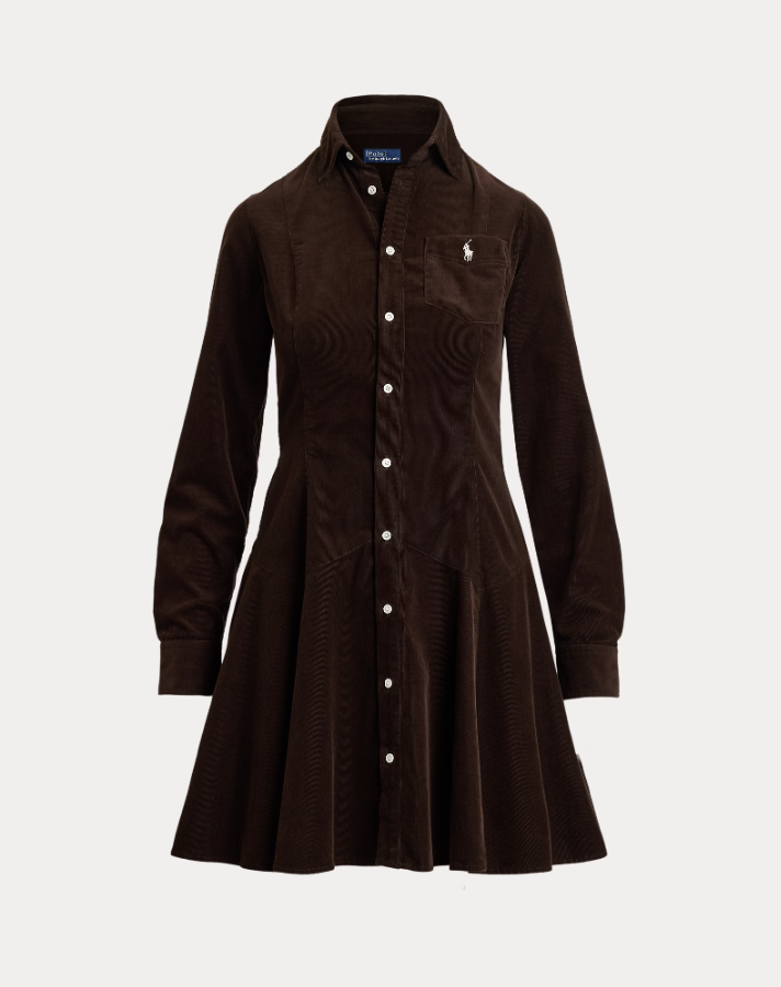 Cotton Corduroy A-line Shirtdress Dark Beech