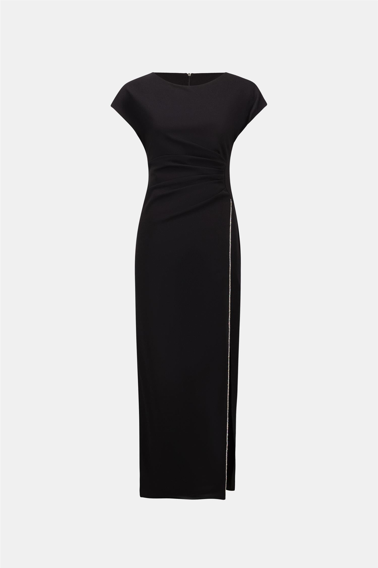 Scuba Crepe Sheath Gown With Rhinestones Piping Black