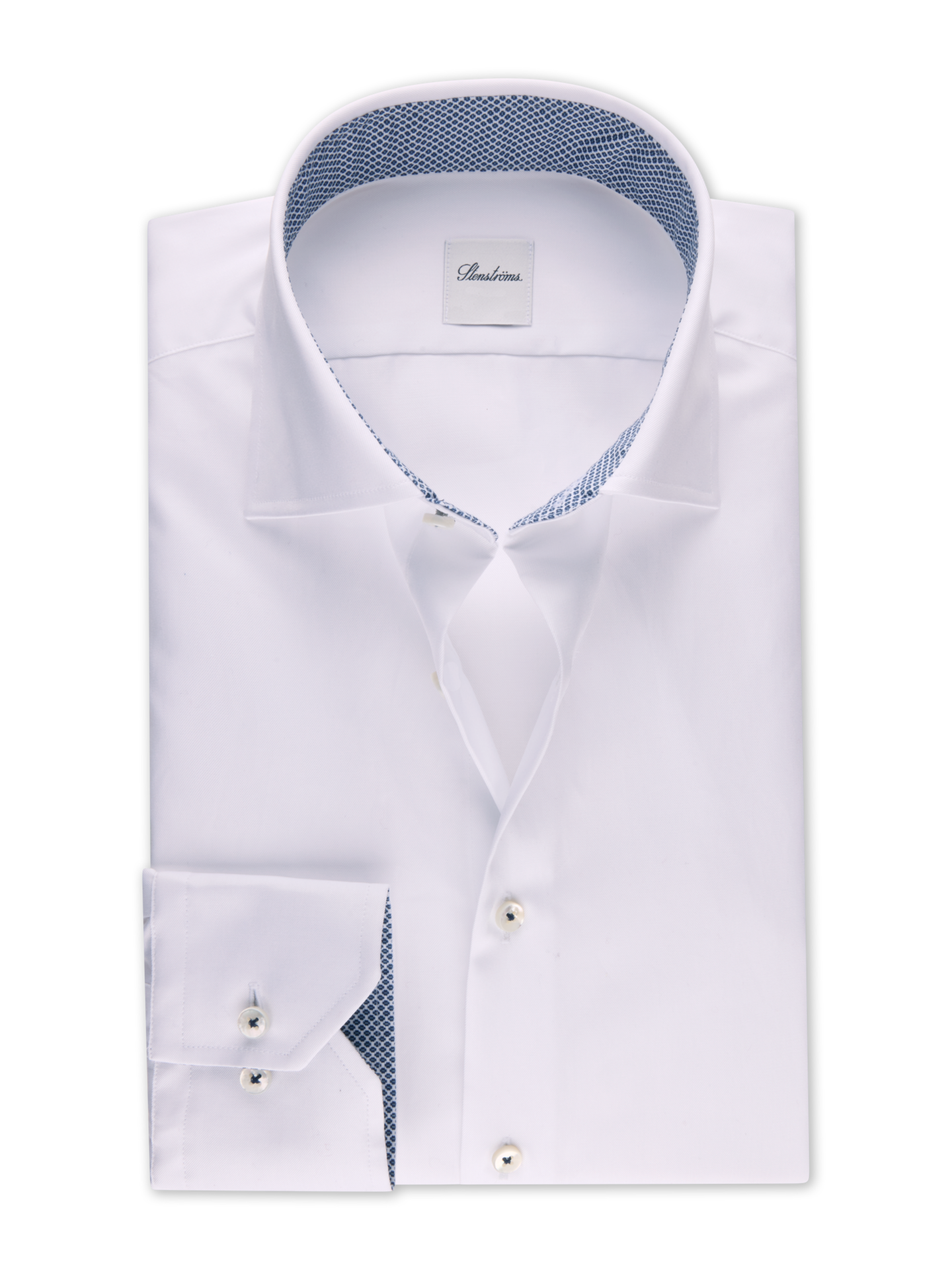 White Twill Regular Shirt with Blue Contrast