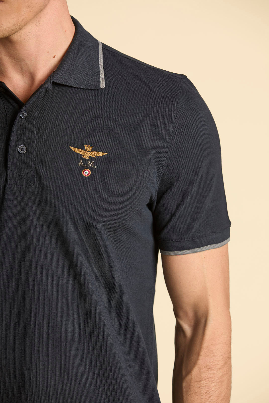 Basic short sleeve cotton polo shirt Navy