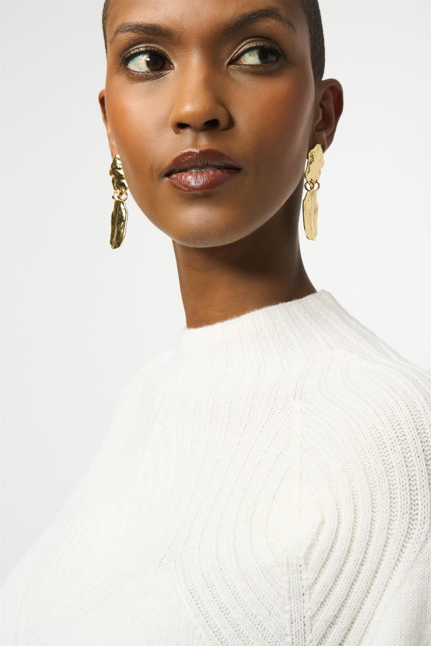 Wool Blend Sweater with Placement Stitch Winter White