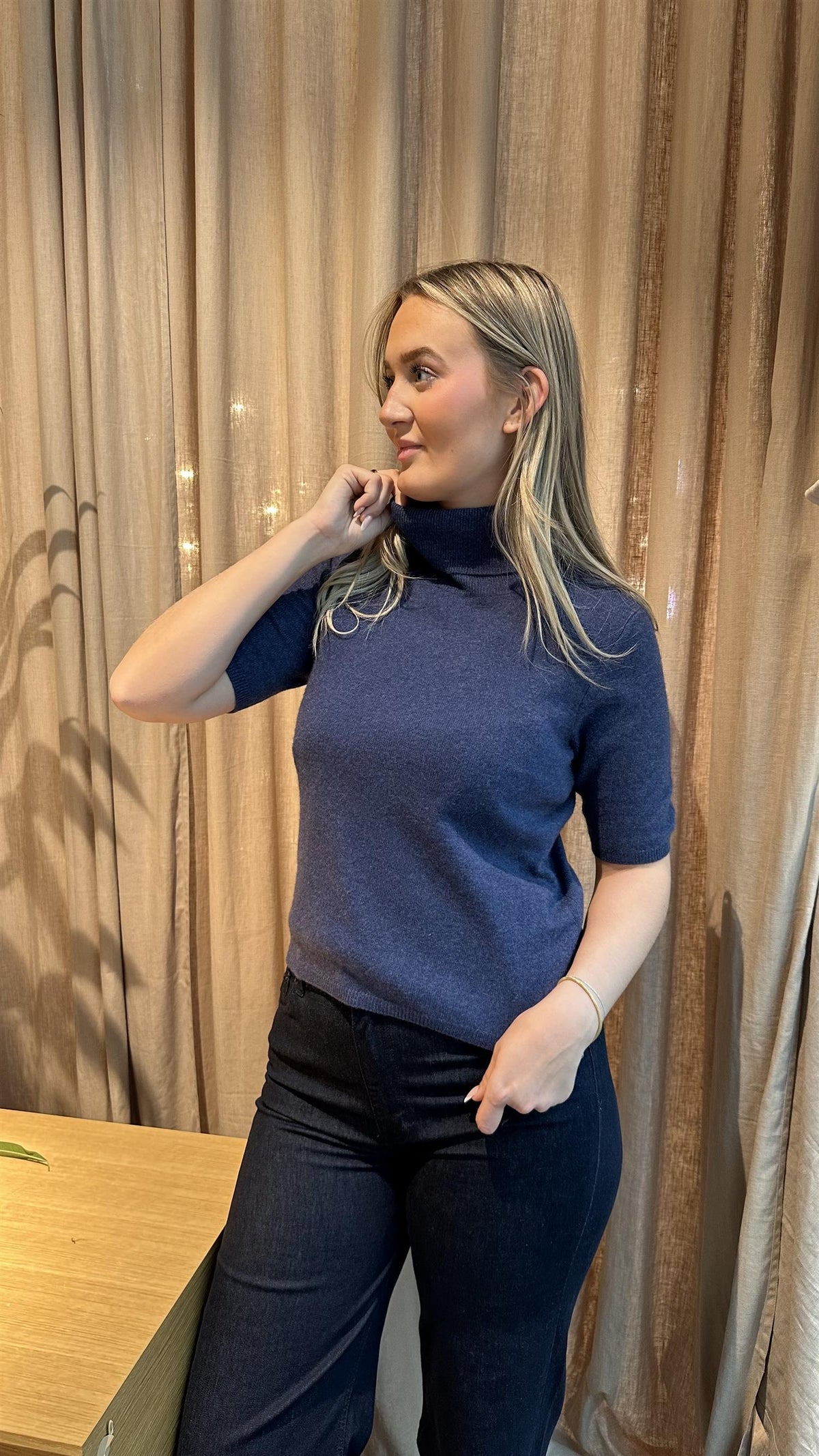 Cashmere Roll Neck Indigo
