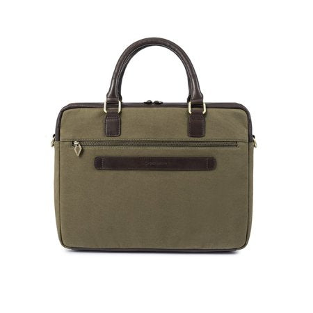 Mensajero Briefcase Brown Leather and Forest Canvas