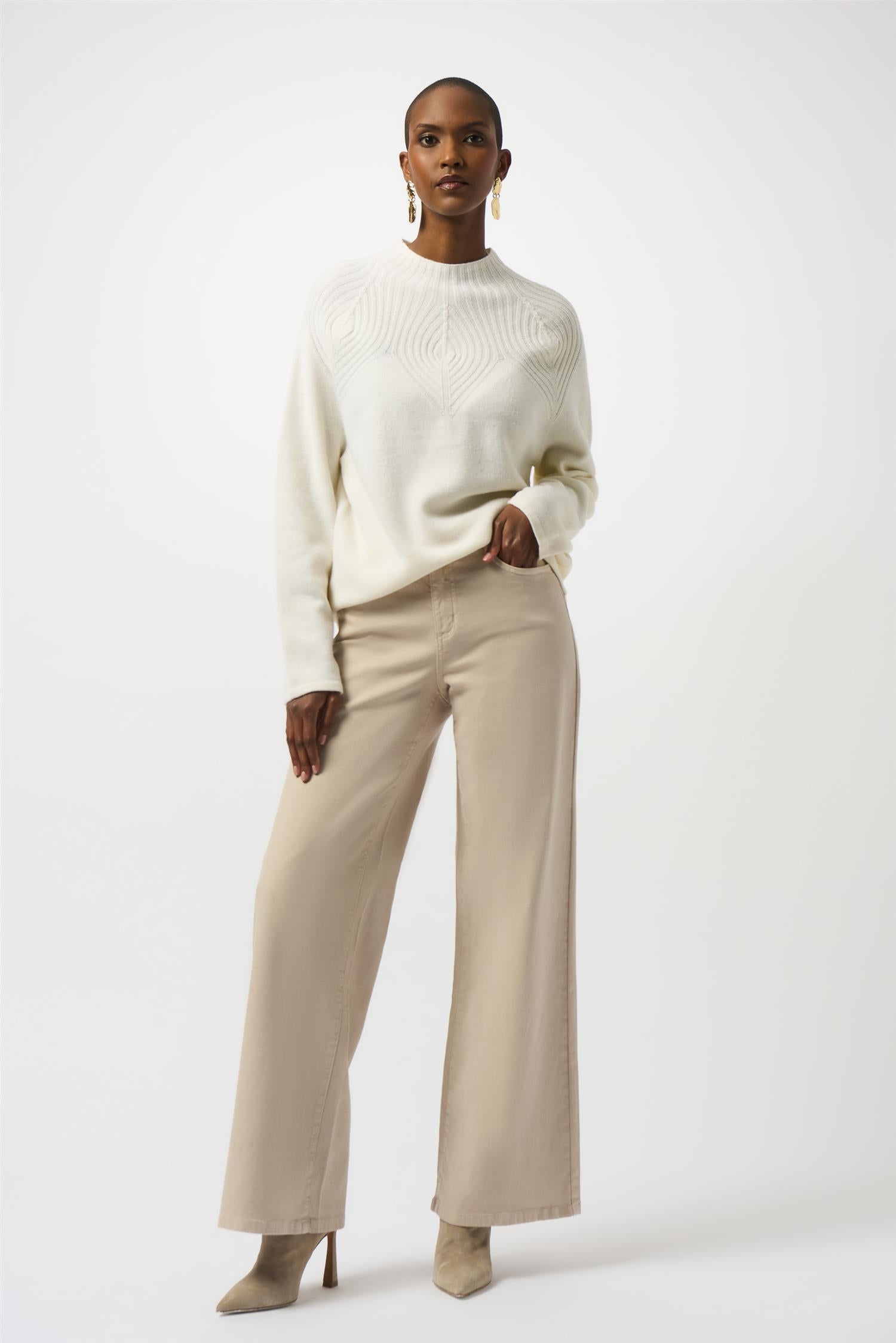 Wool Blend Sweater with Placement Stitch Winter White